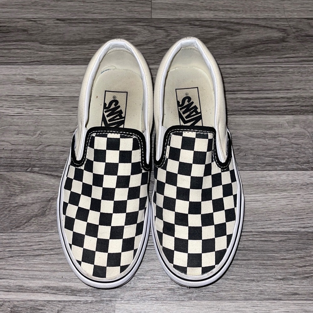 Checkerboard slip on vans